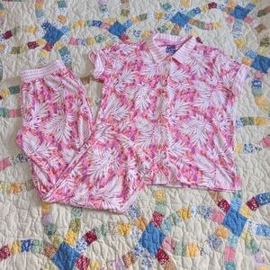 Muk Luks Pink Tropical Leaf Pajama Set